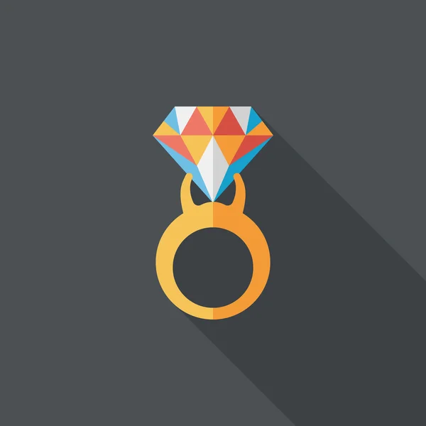 Proponer anillo de diamantes icono plano con sombra larga, eps10 — Vector de stock