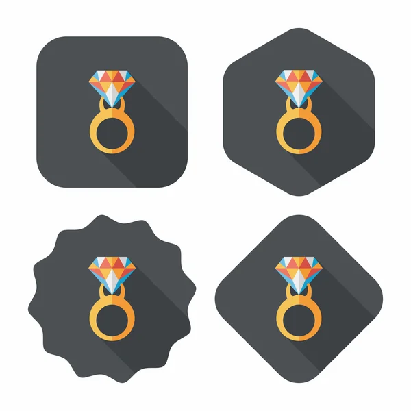 Proponer anillo de diamantes icono plano con sombra larga, eps10 — Vector de stock