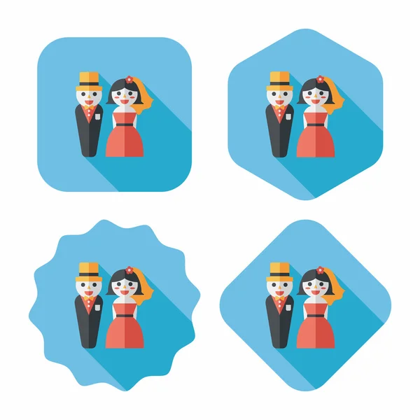 Wedding couple flat icon with long shadow,eps10 — Stock Vector