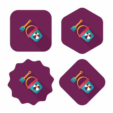 kürek ve kova oyuncakları düz simgesi ile uzun gölge, eps10