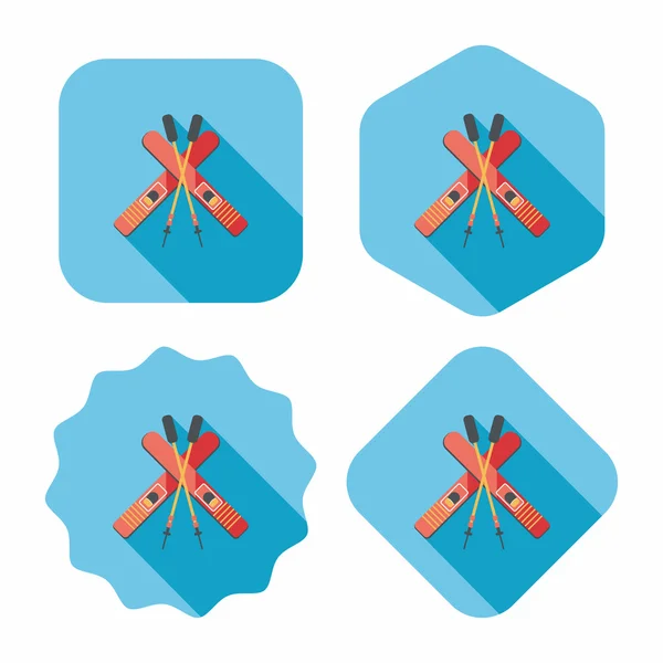 Ski et bâtons icône plate avec ombre longue — Image vectorielle