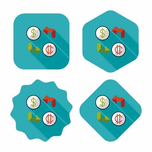 Munt uitwisseling platte pictogram met lange schaduw — Stockvector