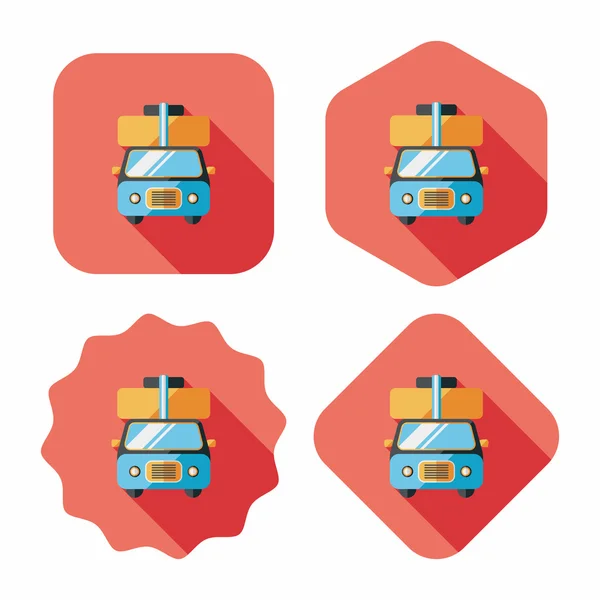 Caravana coche icono plano con sombra larga — Vector de stock