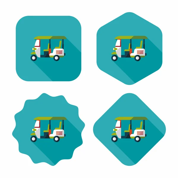Rickshaw de motor de tres ruedas, icono plano con sombra larga — Vector de stock