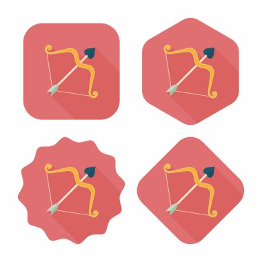 Sevgililer günü aşk tanrısı ok ve yayla düz simgesiyle uzun gölge, e