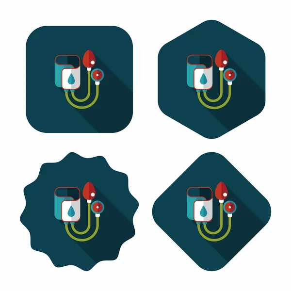 Ícone plano do esfigmomanômetro com sombra longa —  Vetores de Stock