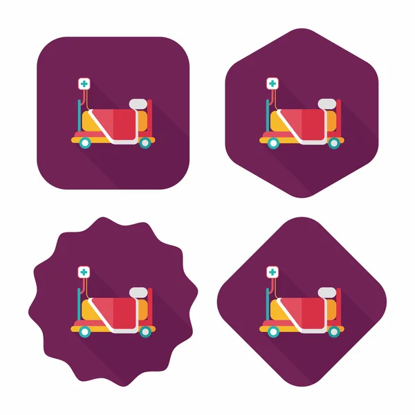 Cama de hospital ícone plano com sombra longa —  Vetores de Stock
