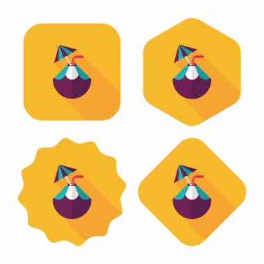 Hindistan cevizi suyu iç, uzun gölge ile düz simgesi