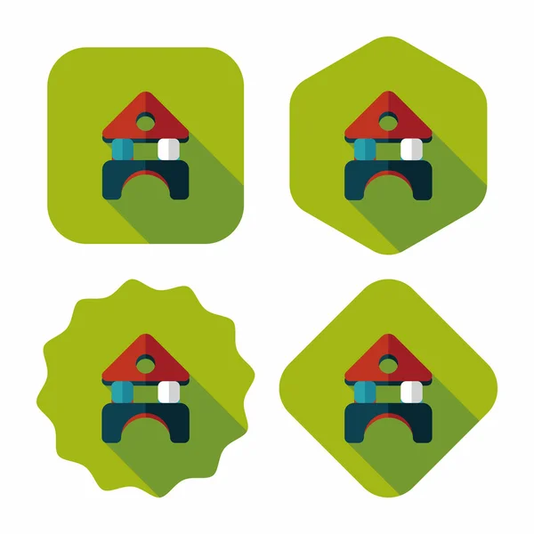 Bakstenen huis platte pictogram met lange schaduw — Stockvector
