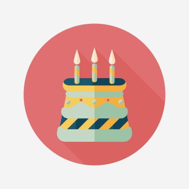 doğum günü pastası düz simgesi ile uzun gölge, eps10