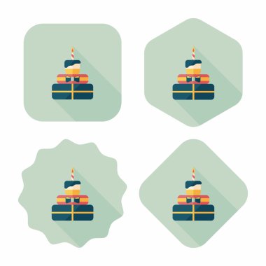 doğum günü pastası düz simgesi ile uzun gölge, eps10