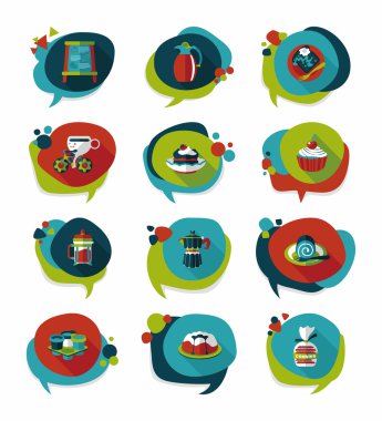 Kahve kabarcık konuşma düz afiş tasarım düz arka plan ayarlamak, eps