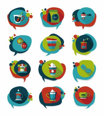 Kahve kabarcık konuşma düz afiş tasarım düz arka plan ayarlamak, eps