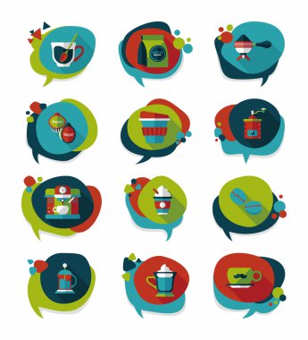 Kahve kabarcık konuşma düz afiş tasarım düz arka plan ayarlamak, eps