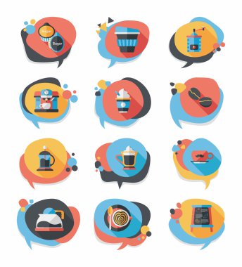 Kahve kabarcık konuşma düz afiş tasarım düz arka plan ayarlamak, eps