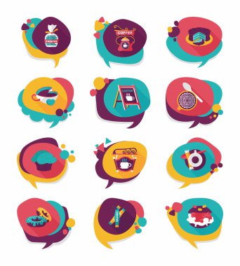 Kahve kabarcık konuşma düz afiş tasarım düz arka plan ayarlamak, eps