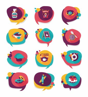 Kahve kabarcık konuşma düz afiş tasarım düz arka plan ayarlamak, eps