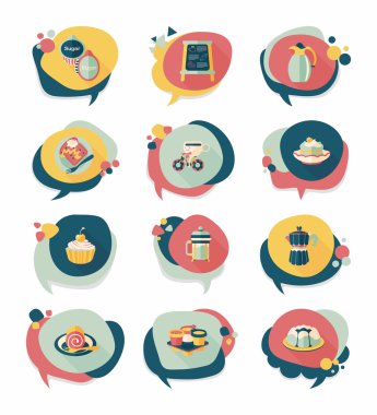 Kahve kabarcık konuşma düz afiş tasarım düz arka plan ayarlamak, eps