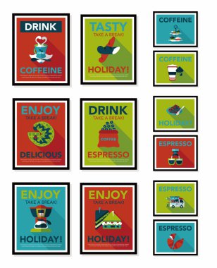 Kahve posteri düz pankart tasarımı düz arkaplan seti, eps10