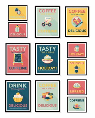 Kahve posteri düz pankart tasarımı düz arkaplan seti, eps10