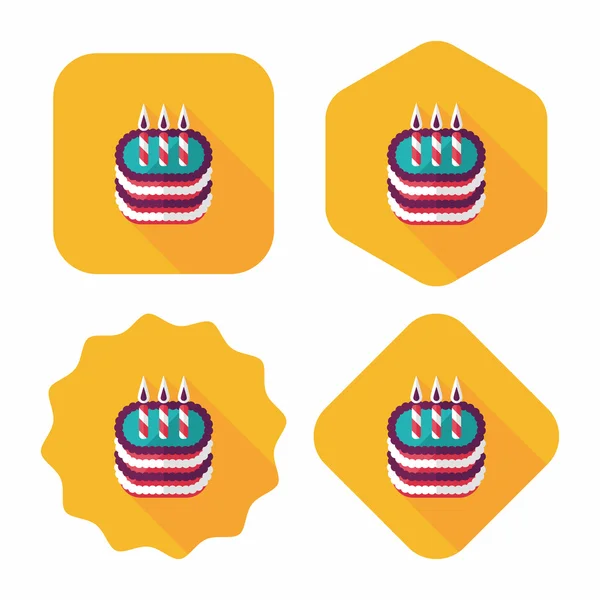 Ícone de bolo de aniversário plana com sombra longa, eps10 — Vetor de Stock