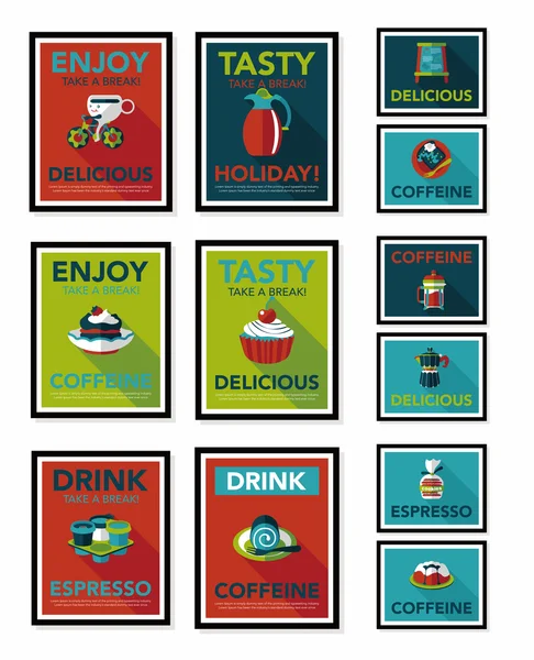 Cartel café banner plano diseño fondo plano set, eps10 — Vector de stock