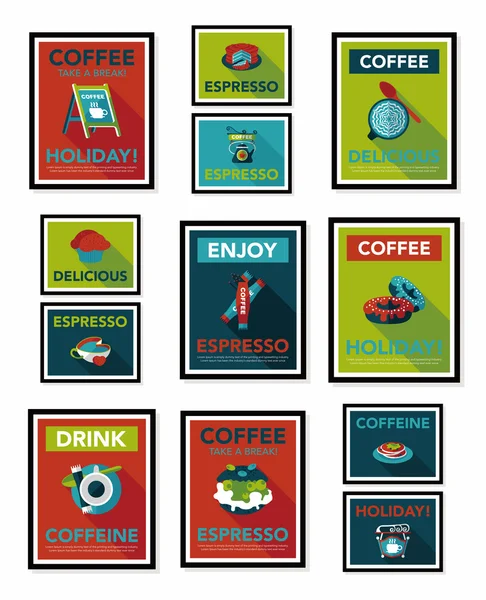 Koffie poster vlakke banner ontwerp platte achtergrond set, eps10 — Stockvector