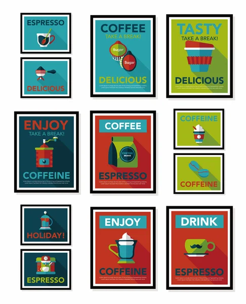 Cartel café banner plano diseño fondo plano set, eps10 — Vector de stock