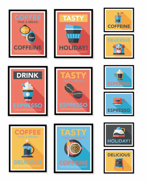 Kaffeeplakat Flachbanner Design flachen Hintergrund-Set, eps10 — Stockvektor