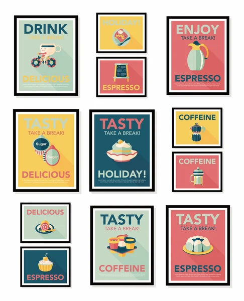 Kaffeeplakat Flachbanner Design flachen Hintergrund-Set, eps10 — Stockvektor