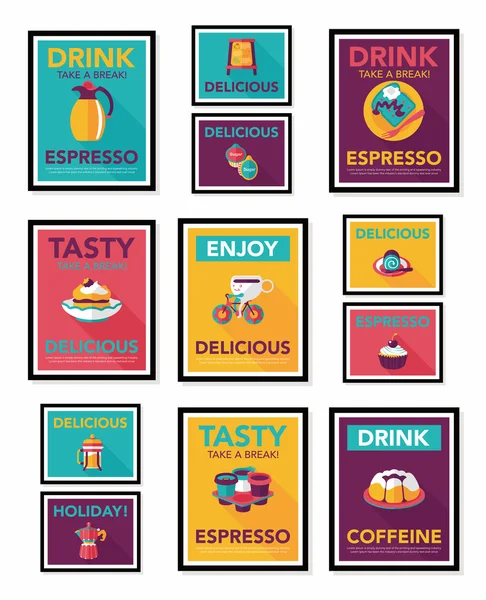 Kahve posteri düz pankart tasarımı düz arkaplan seti, eps10 — Stok Vektör