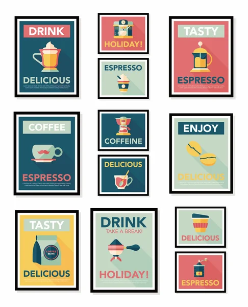 Kaffeeplakat Flachbanner Design flachen Hintergrund-Set, eps10 — Stockvektor