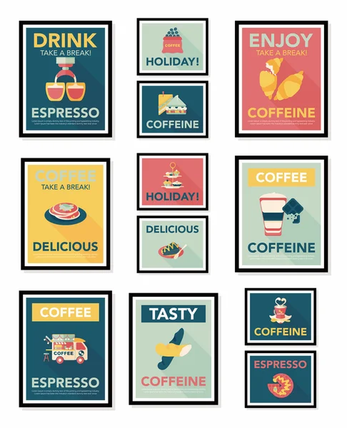 Cartel café banner plano diseño fondo plano set, eps10 — Archivo Imágenes Vectoriales