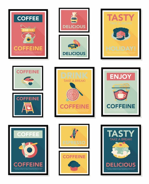 Kaffeeplakat Flachbanner Design flachen Hintergrund-Set, eps10 — Stockvektor