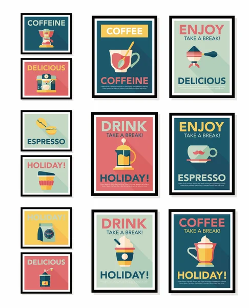 Cartel café banner plano diseño fondo plano set, eps10 — Vector de stock