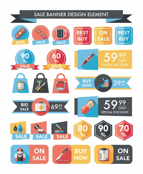 Ensemble de fond plat de conception de bannière de vente d'hôpital, eps10 — Image vectorielle