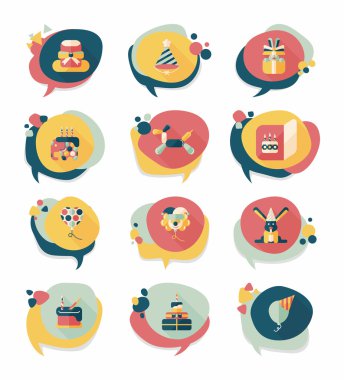 Doğum günü kabarcık konuşma afiş tasarım düz arka plan ayarlamak, eps10