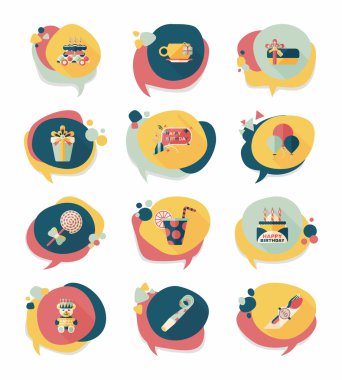 Doğum günü kabarcık konuşma afiş tasarım düz arka plan ayarlamak, eps10