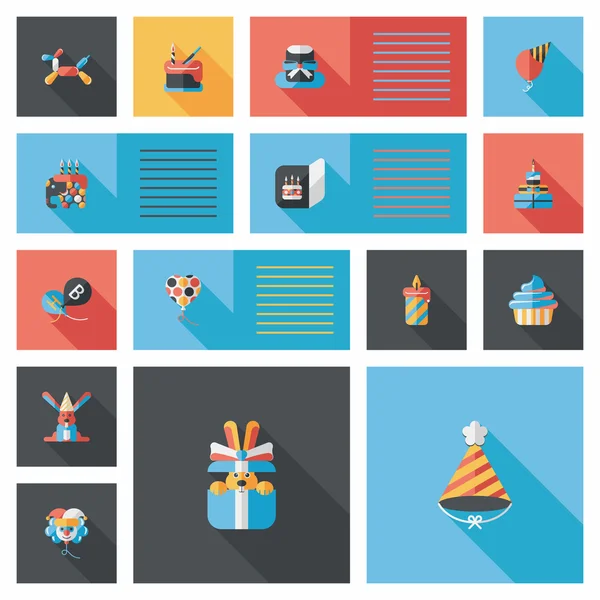 Compleanno ui piatto banner sfondo set, eps10 — Vettoriale Stock