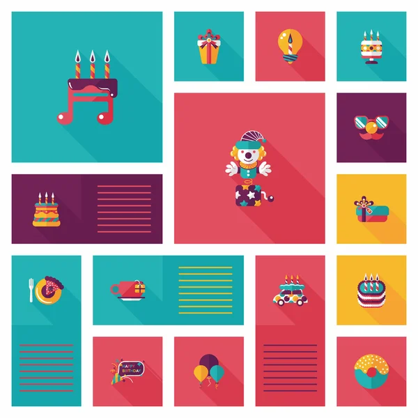 Compleanno ui piatto banner sfondo set, eps10 — Vettoriale Stock