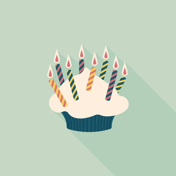 Urodziny ciasto płaskie ikona z długim cieniem, eps10 — Wektor stockowy