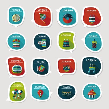 Doğum günü kabarcık konuşma afiş tasarım düz arka plan ayarlamak, eps10