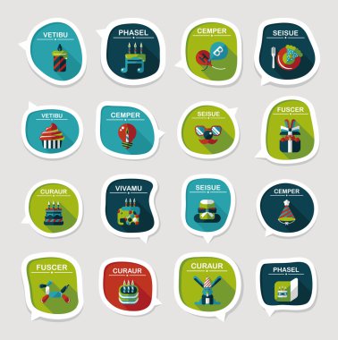 Doğum günü kabarcık konuşma afiş tasarım düz arka plan ayarlamak, eps10