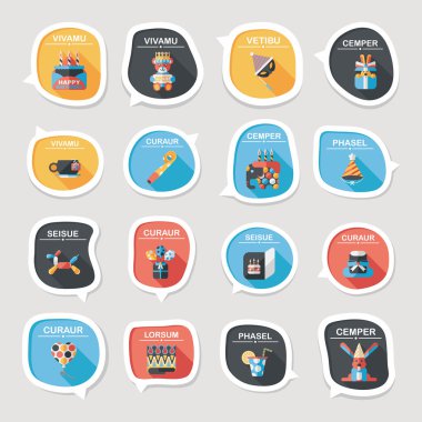 Doğum günü kabarcık konuşma afiş tasarım düz arka plan ayarlamak, eps10