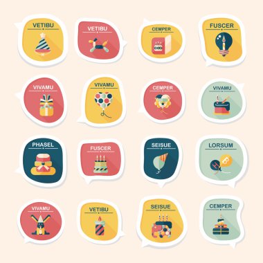 Doğum günü kabarcık konuşma afiş tasarım düz arka plan ayarlamak, eps10