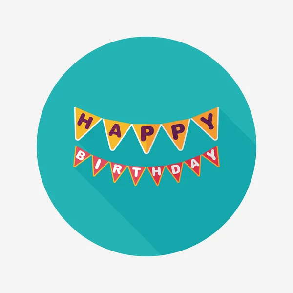 Bandiera della festa di compleanno icona piatta con lunga ombra, eps10 — Vettoriale Stock