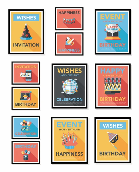 Birthday poster flat banner design flat background set, eps10 — Stock Vector
