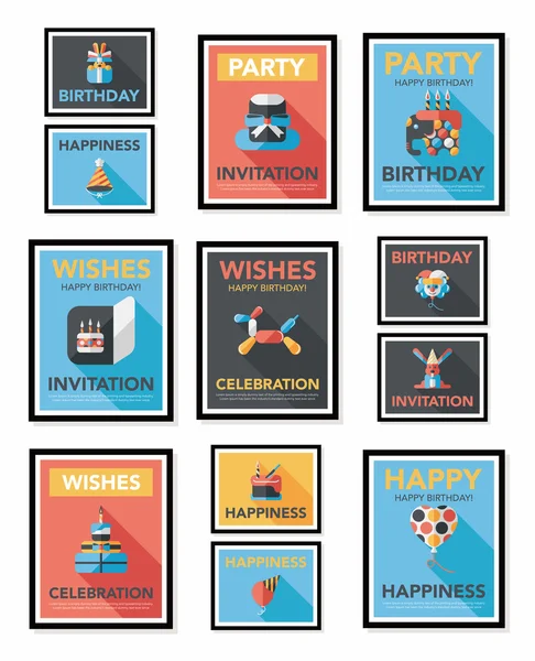 Afiche de cumpleaños diseño de pancarta plana conjunto de fondo plano, eps10 — Vector de stock