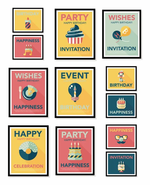 Birthday poster flat banner design flat background set, eps10 — Stock Vector