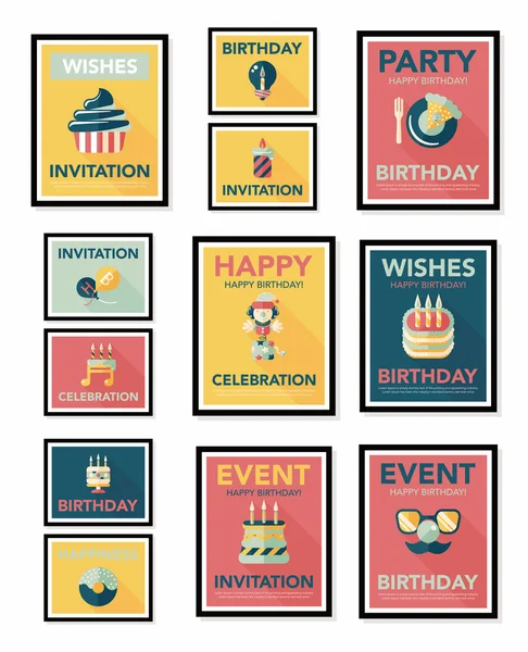 Set di sfondo piatto per poster di compleanno, eps10 — Vettoriale Stock
